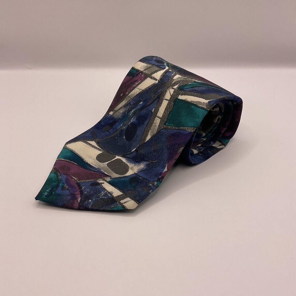 Unbranded‎ Retro Teal/Blue/Purple/Gray/Black Tie Vintage Abstract Novelty 3.5 W